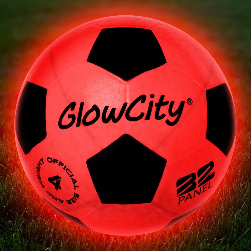 GlowCity كرة القدم المتوهجة من جلو سيتي، كرة تتلألأ في الظلام، حجم 4 كرة قدم LED المتوهجة، تعمل عند التأثير، متينة للعب في الهواء الطلق، هدية رائعة لأعياد الميلاد للأولاد والبنات والمراهقين من عمر 8-12+ - Image 1